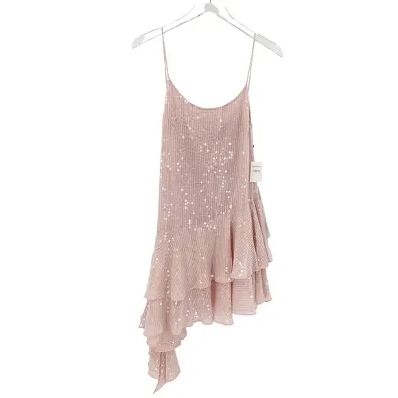 MAC DUGGAL Dress Size 0 Evening Gown Sequin Rose Pink Mini Asymmetrical Ruffle - Picture 4 of 7